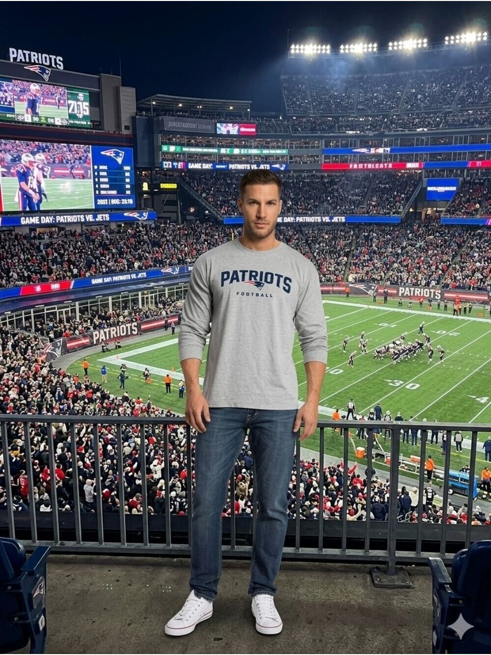 Team Apparel New England Patriots Gray LS NFL Football Tee Size Small Game Ready